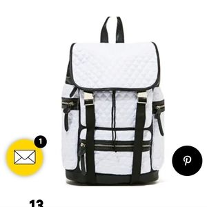 NASTYGAL Quilted White Black Leather-Like Backpack